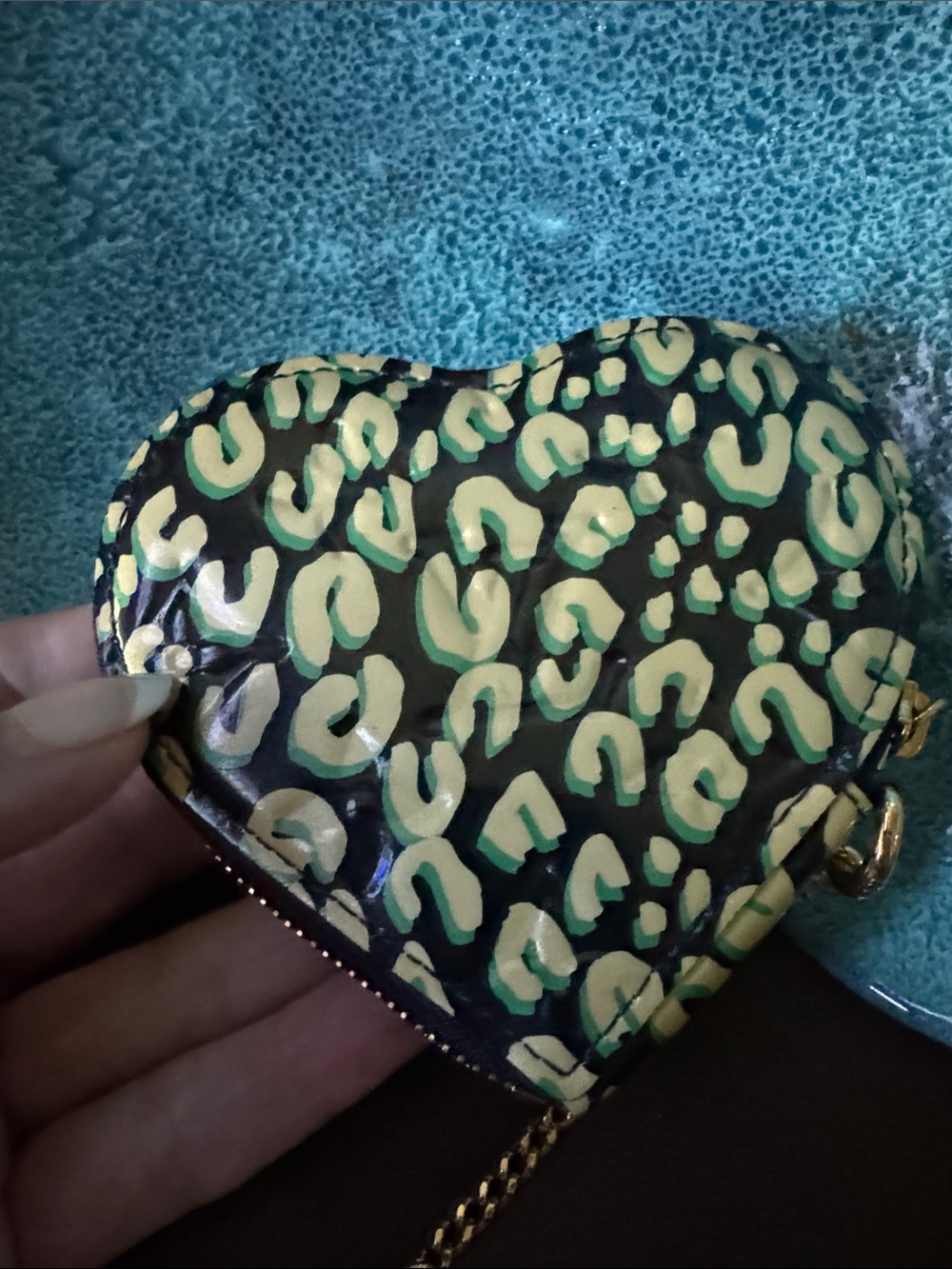 LV Stephen Sprouse Heart Zip Coin Pouch Bag CharmKeychain in Green Leopard - Picture 7 of 13